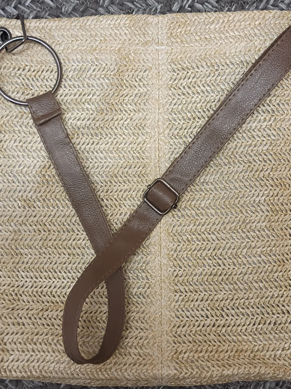 Woven Straw Tote Bag with Brown Adjustable Strap Magnetic Close